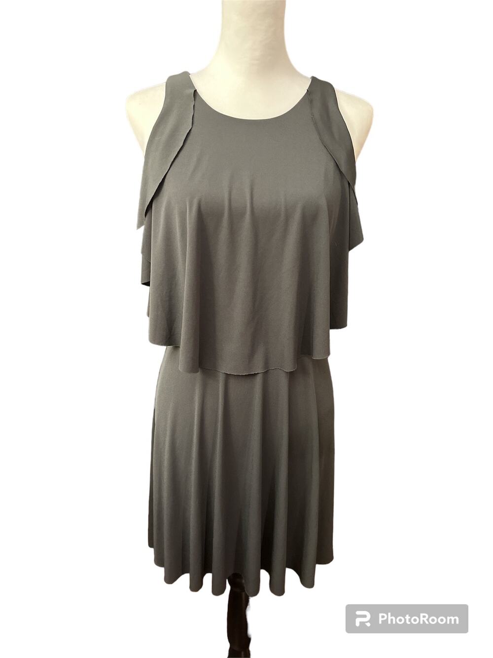 Red Gray Layered Dress Large short sleeve